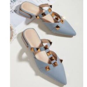 Stylish Blue Women's Shoes with Gold Accents